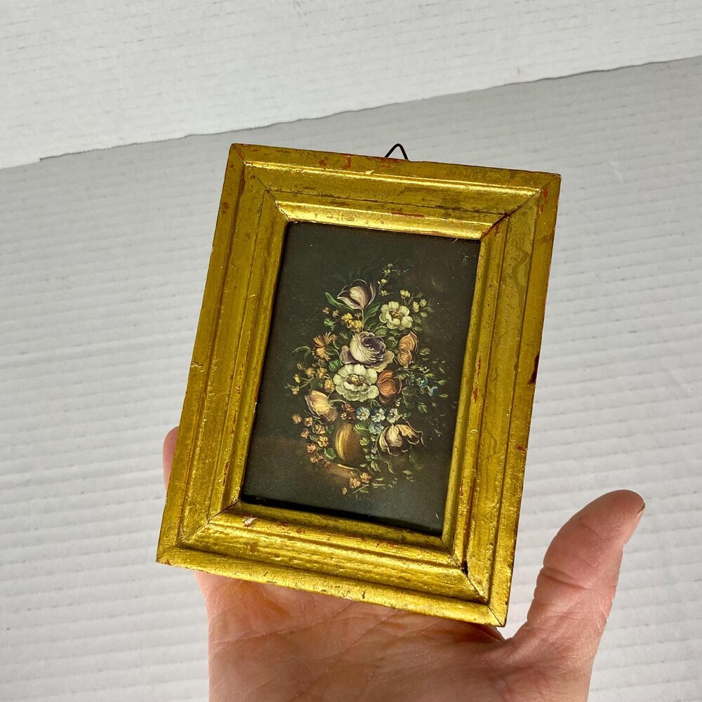 Vintage Italian Florentine Framed Floral Print 4"x5"